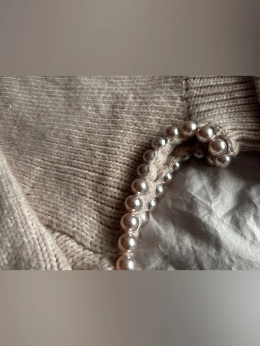 Zara One Shoulder Pearl Detail Knit Sweater Beige/pink Size M - Picture 3 of 12